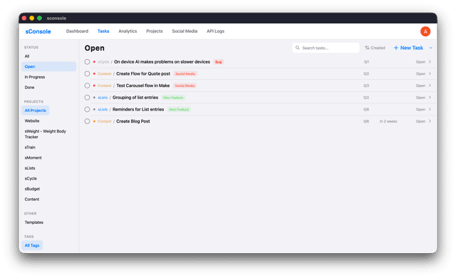 sConsole Tasks view