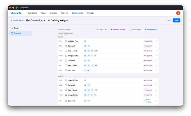 sConsole Social Media content calendar