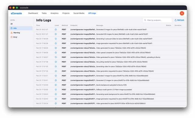 sConsole API Logs