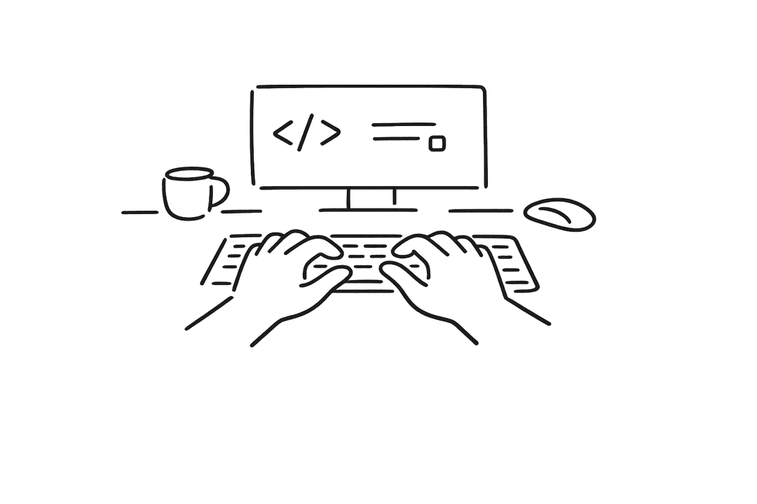 Illustration of hands coding at a desk