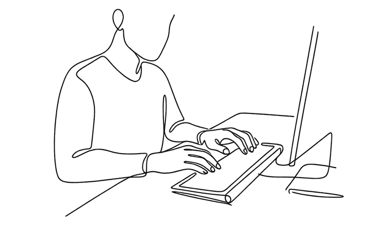 Illustration of a person working at a laptop