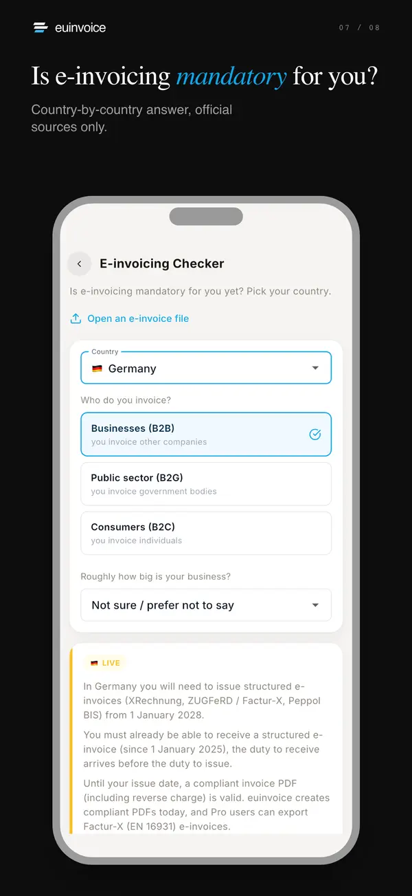 The e-invoicing checker on mobile